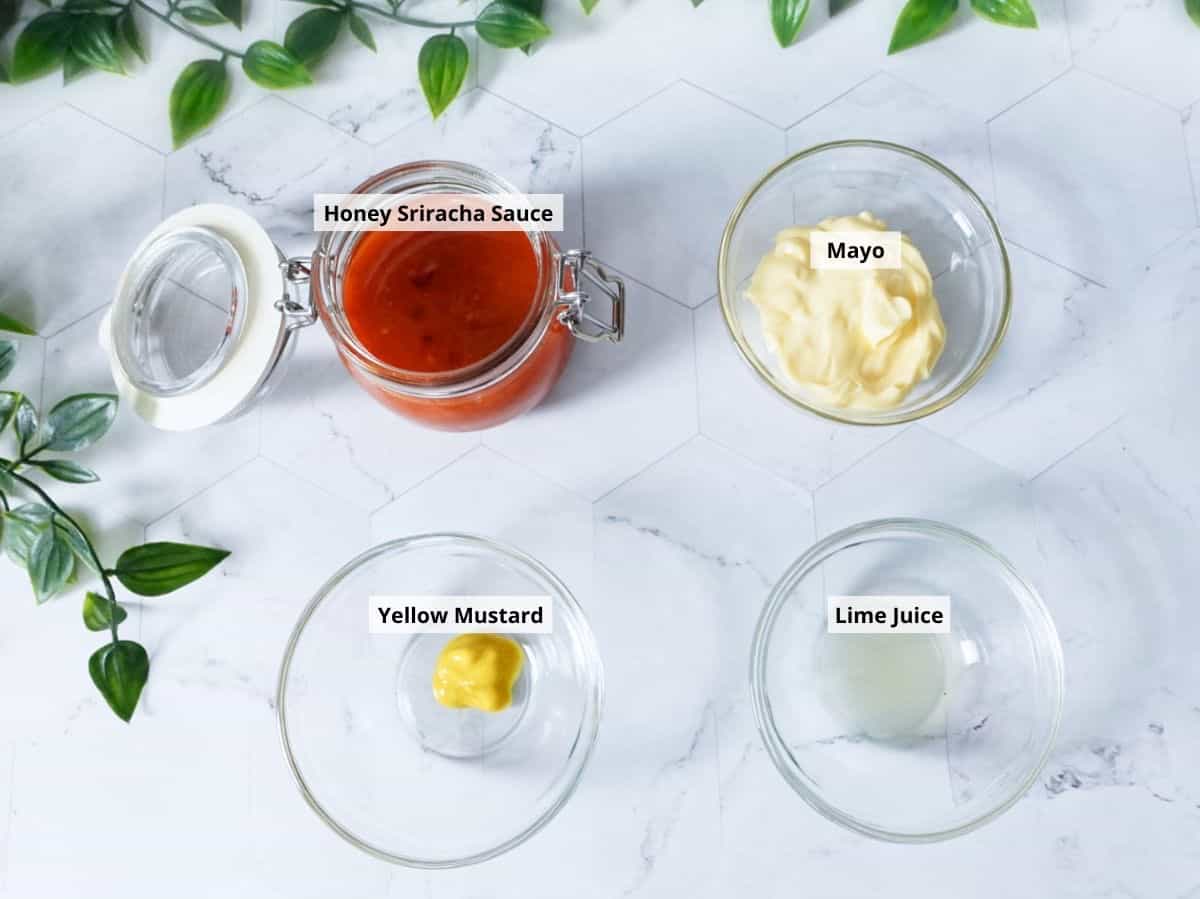 ingredients for preparing honey sriracha mayo