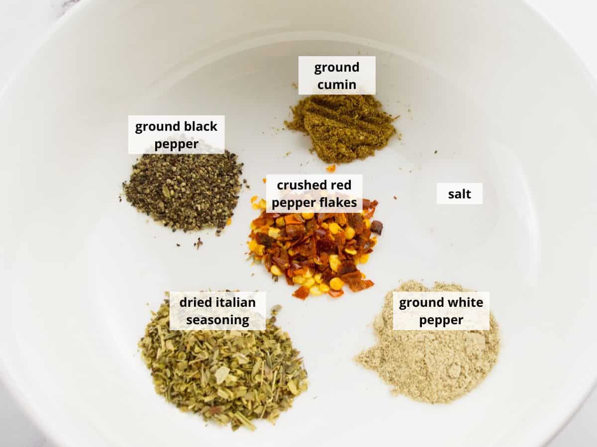 spices and seasonings for preparing chicken and gnocchi with creamy truffle sauce