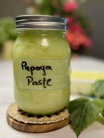 green papaya paste in a jar for using as a meat tenderizer