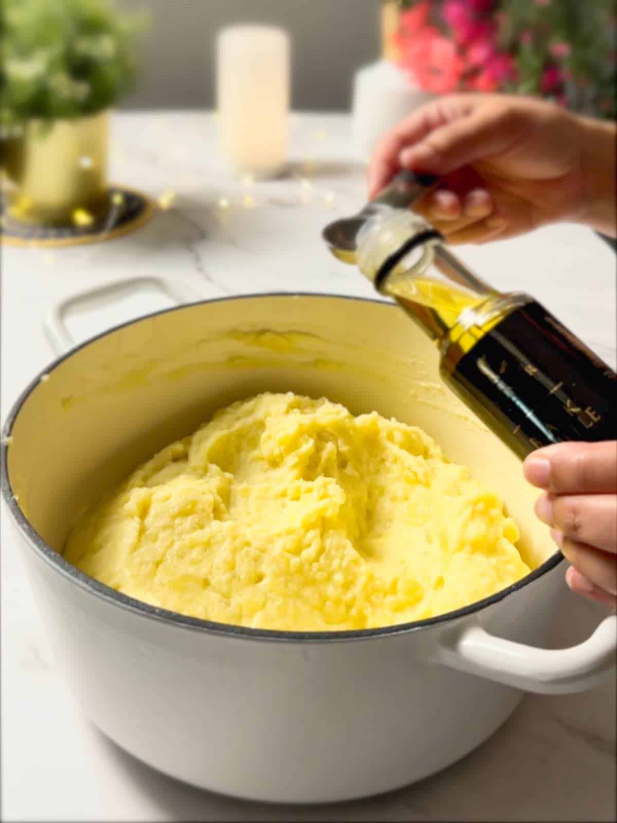 adding a little truffle oil to mashed potatoes