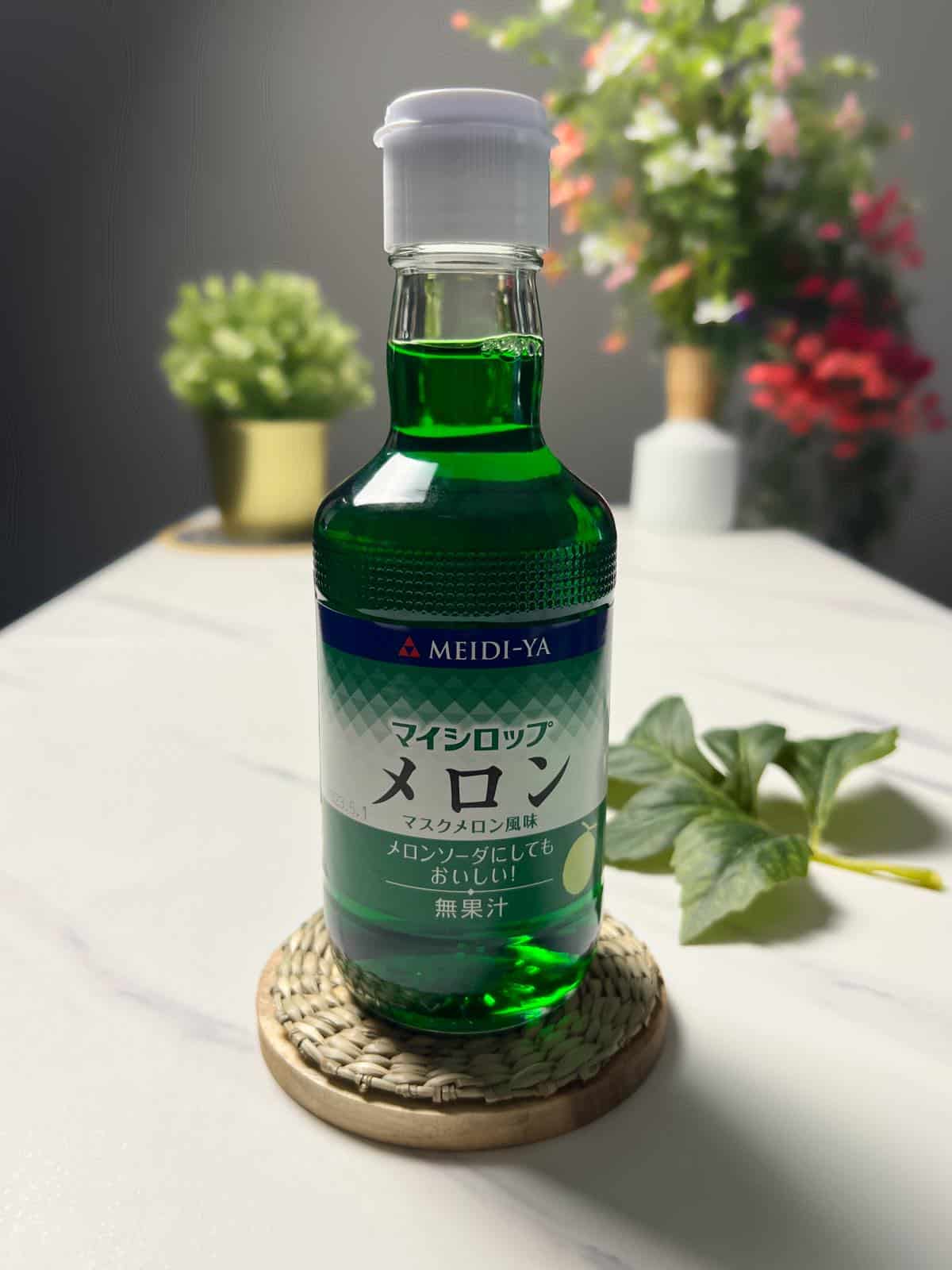 a bottle of Japanese melon syrup