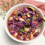 a bowl of purple cabbage soup