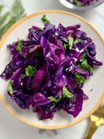 steamed purple cabbage on a plate