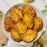 a plate full of criss cross potatoes made in air fryer