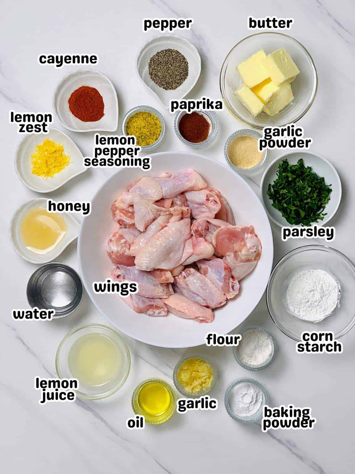 ingredients required for making garlic lemon pepper wings