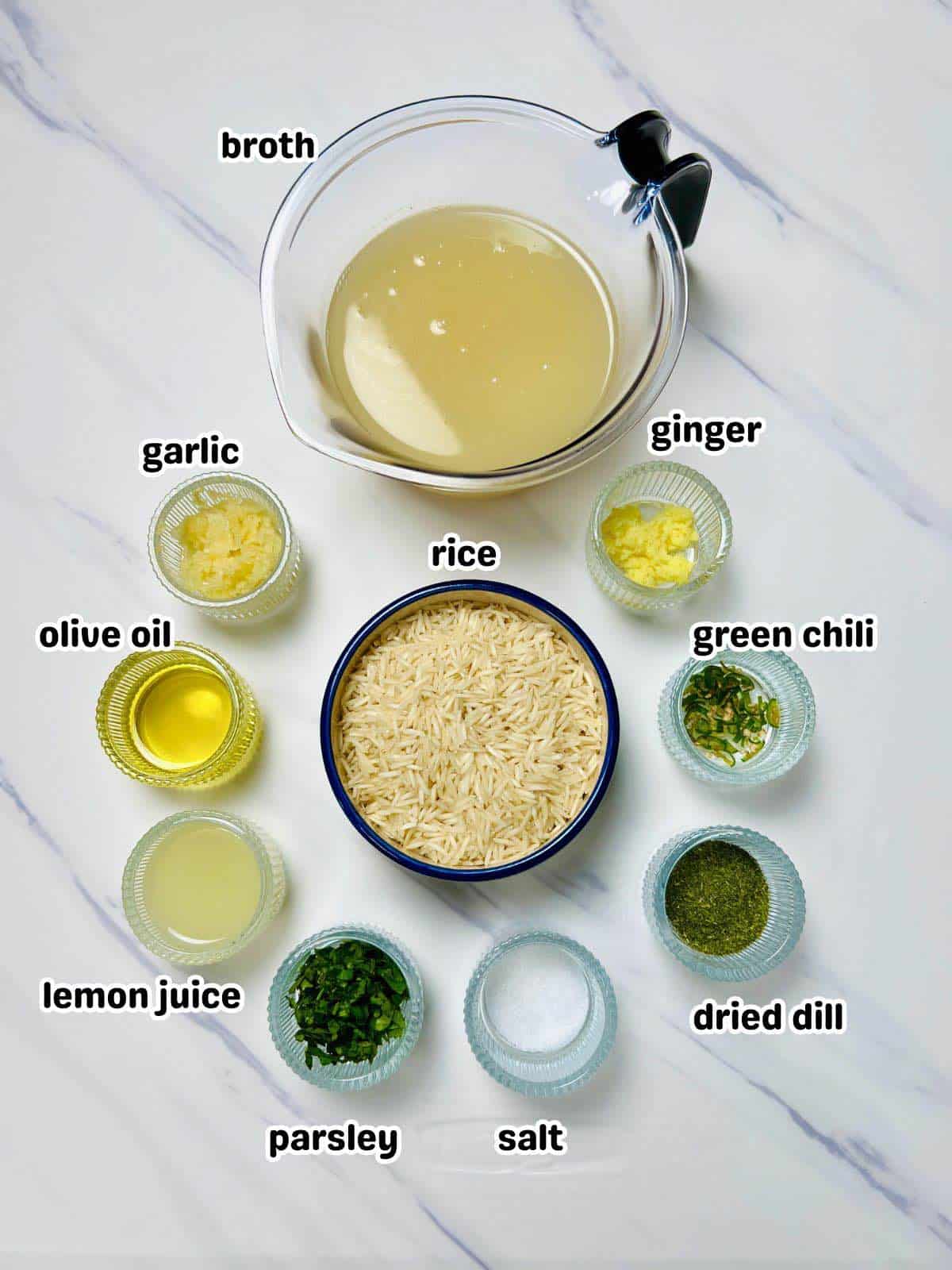 ingredients required for making lemon dill rice