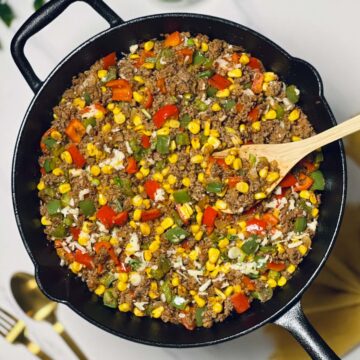 ground beef and corn skillet on a table