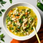 a bowl containing jalapeno chicken soup