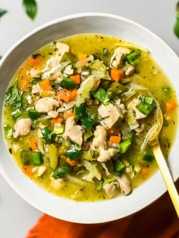 a bowl containing jalapeno chicken soup