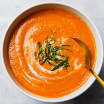 garlic tomato soup served in a bowl