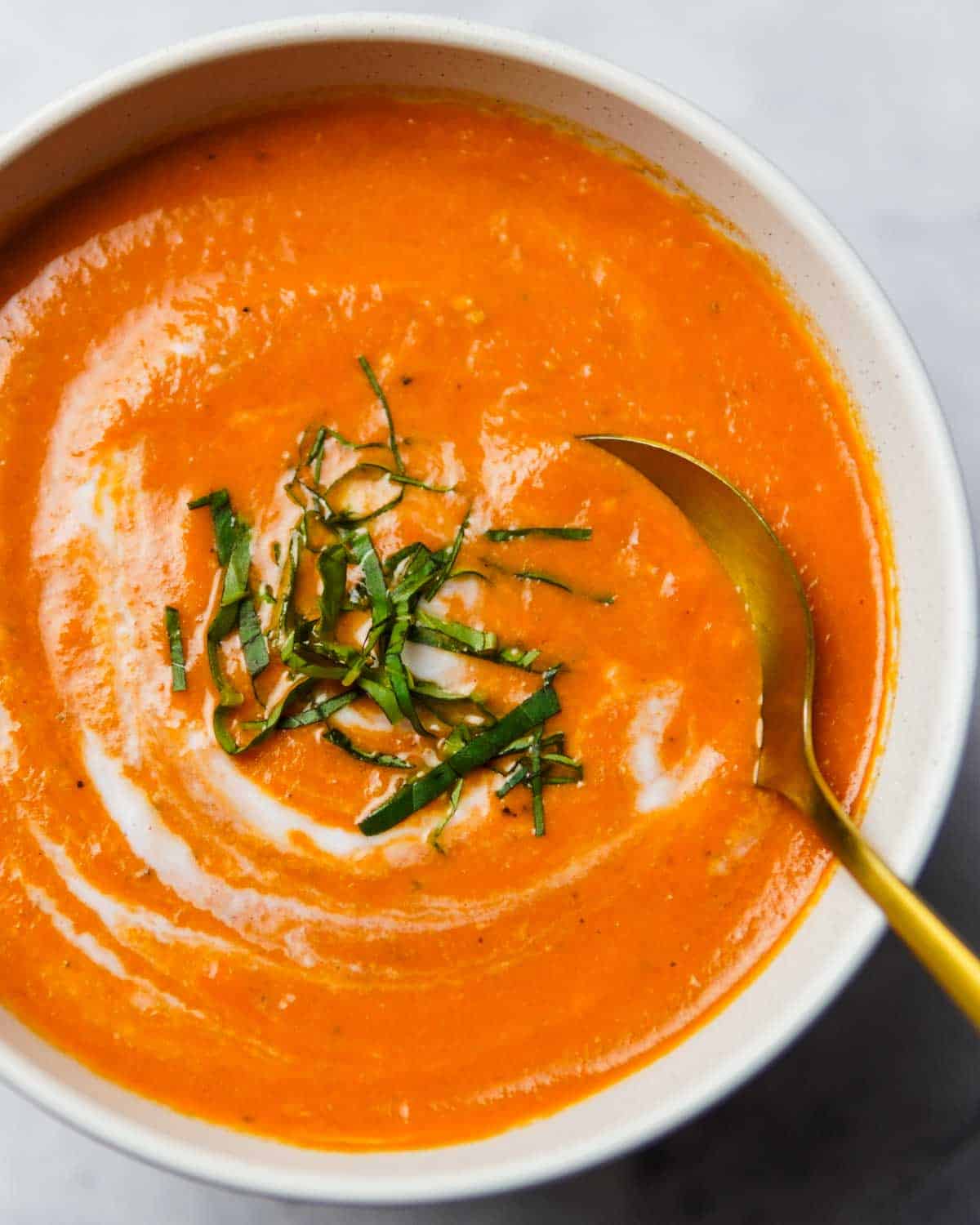 garlic tomato soup in a bowl