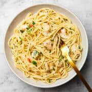 chili lime chicken pasta served on a plate