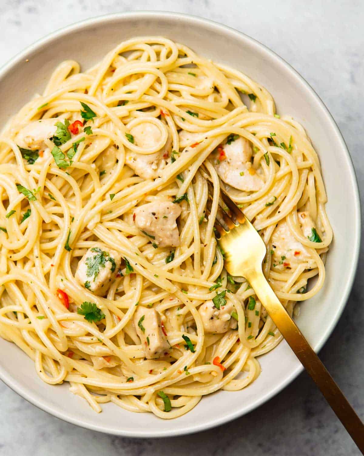 chili lime chicken pasta on a plate
