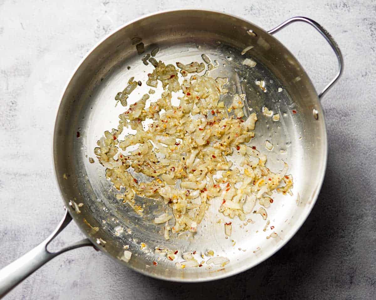 sautéed minced onion, garlic and seasonings in a skillet