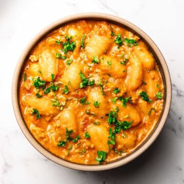 ground chicken gnocchi in a bowl