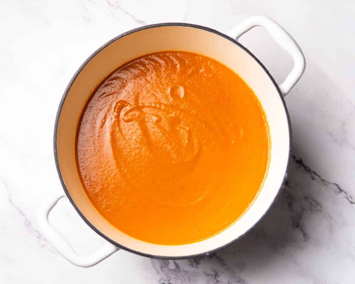 pureed tomato soup in a pot
