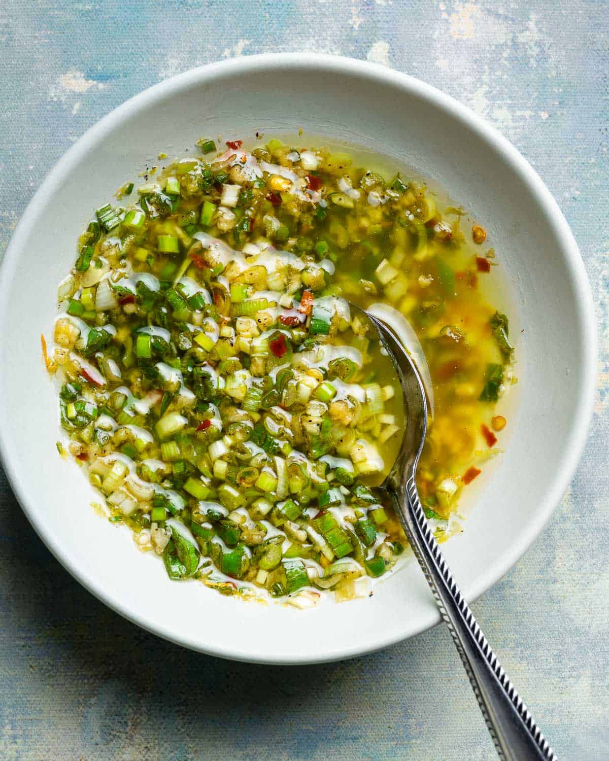 scallion sauce in a bowl