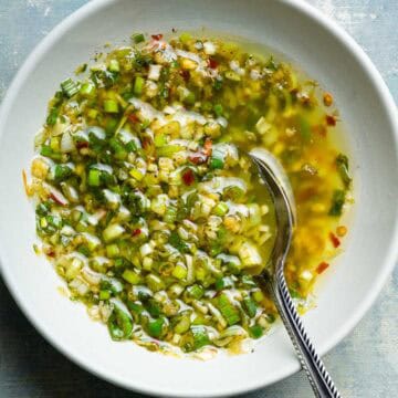 scallion sauce in a bowl
