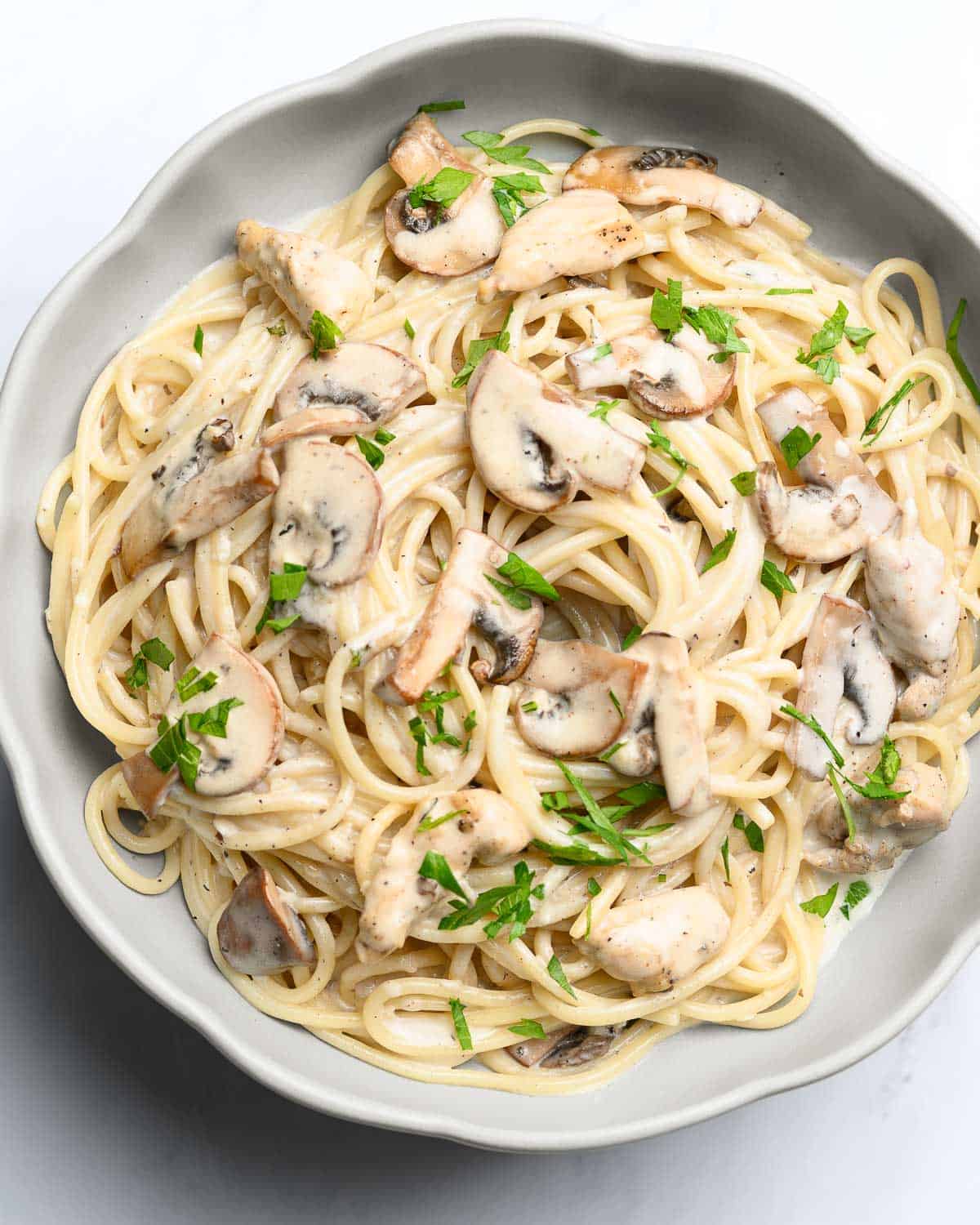 chicken mushroom pasta on a plate