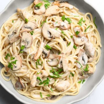 chicken mushroom pasta on a plate