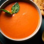garlic tomato soup in a bowl